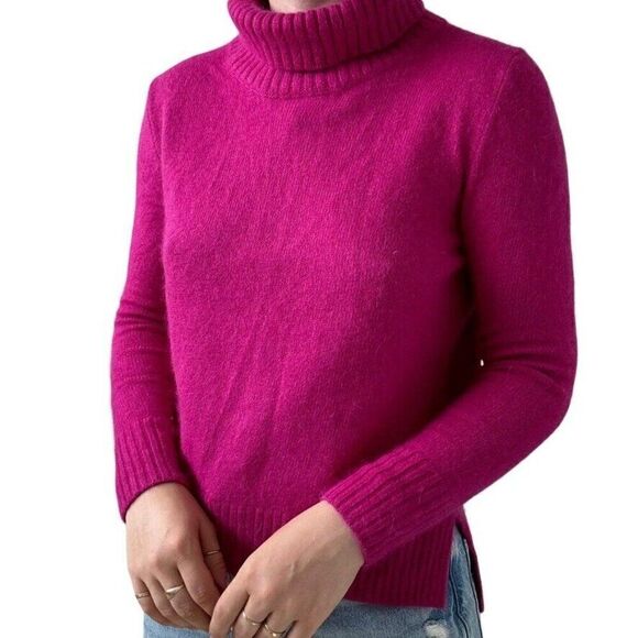 Womens Fuchsia Pink Angora Blend Fluffy Turtleneck Split Hem Soft Sweater Sz M - Picture 2 of 7